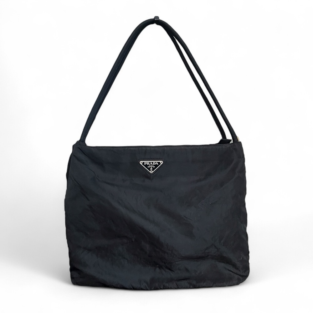 Prada Black Nylon Shoulder Bag with Silver Hardware
